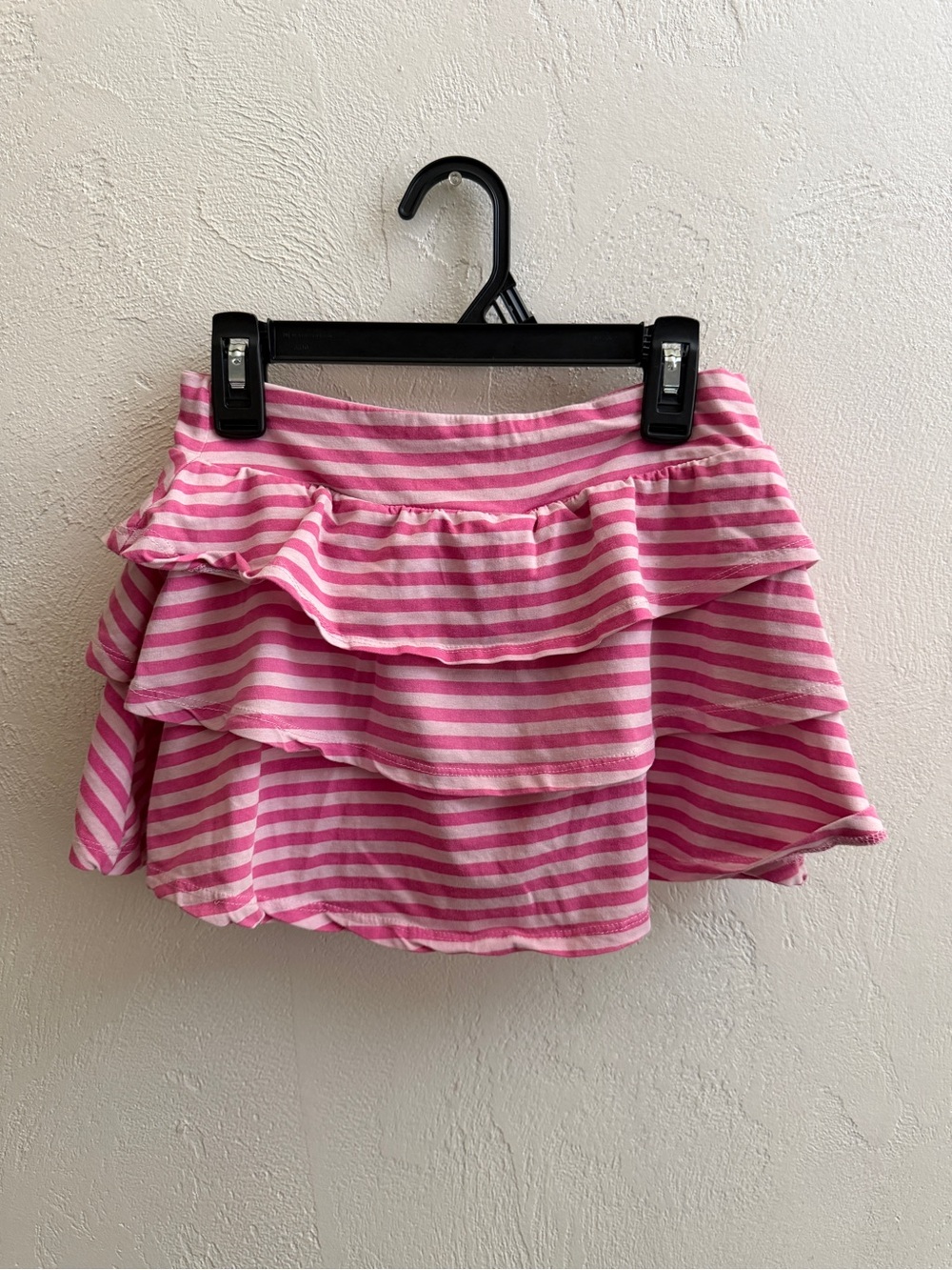 Pink & White Striped Tiered Ruffle Skort